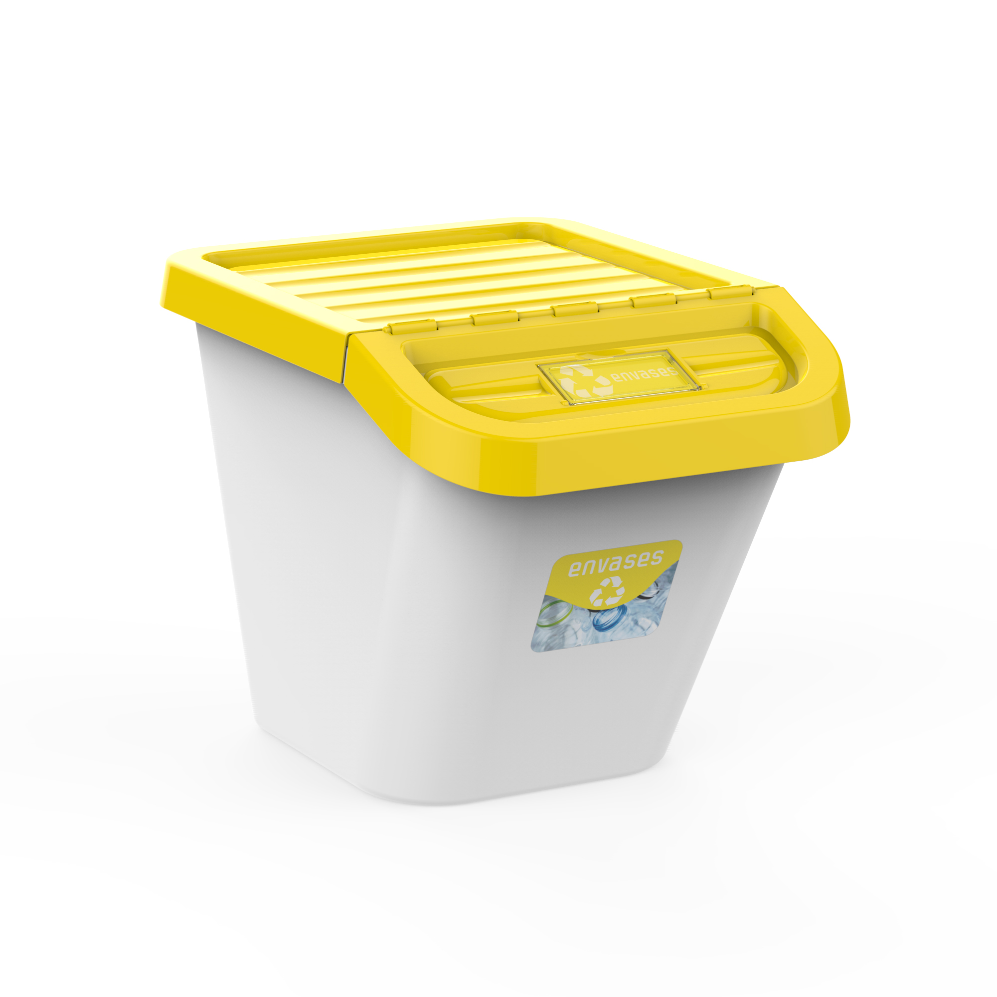 Bravo Home – Juego de 3 cubos de reciclaje apilables de 36 L (papel, vidrio  y plástico) 39 x 39 x 36 cm Ideal para el reciclaje en casa (D.Cristal)